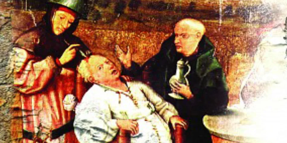 Antique painting showing 3 male characters