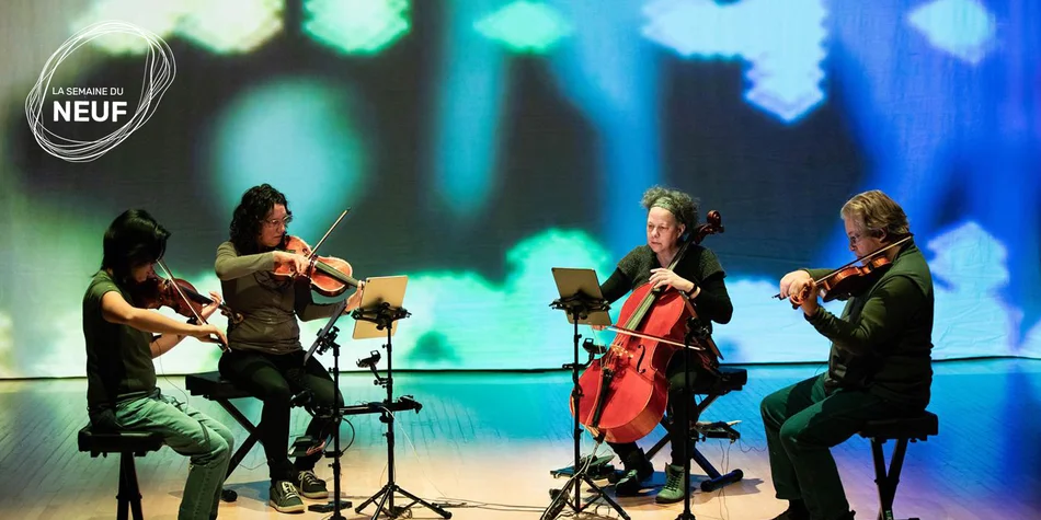 Photo of the Bozzini quartet on stage