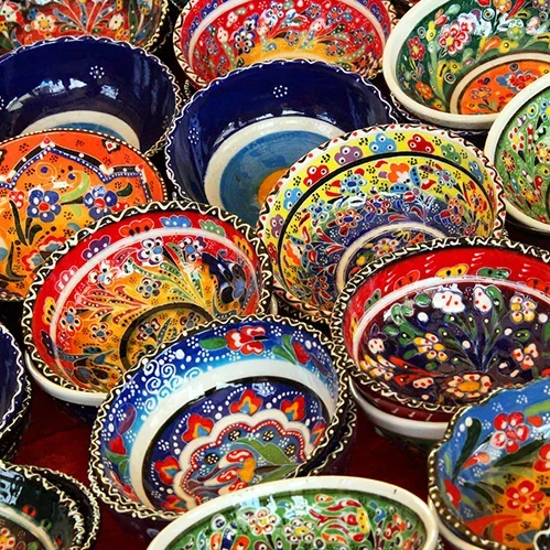 Photo of ornated colorful bowls