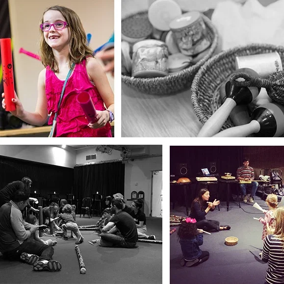 Collage of photos of the family workshops