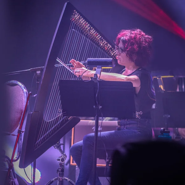 Photo d'Isabelle Clermont à la harpe